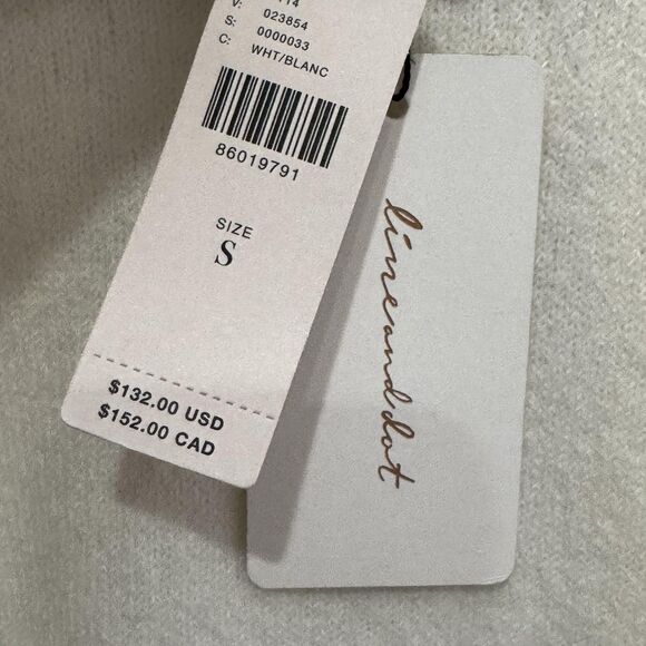 Line & Dot Sweater Womens Small White Beaded Fringe Hem Crewneck Cropped LT4434L - Picture 7 of 9